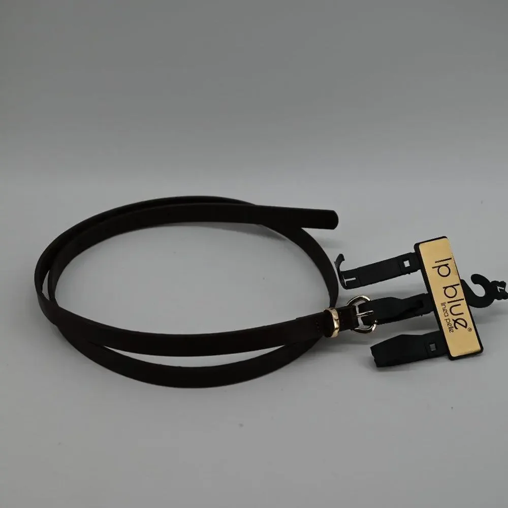 LP Blue Size L Dark Brown Faux Leather Skinny Belt Fashion Gold Tone Single